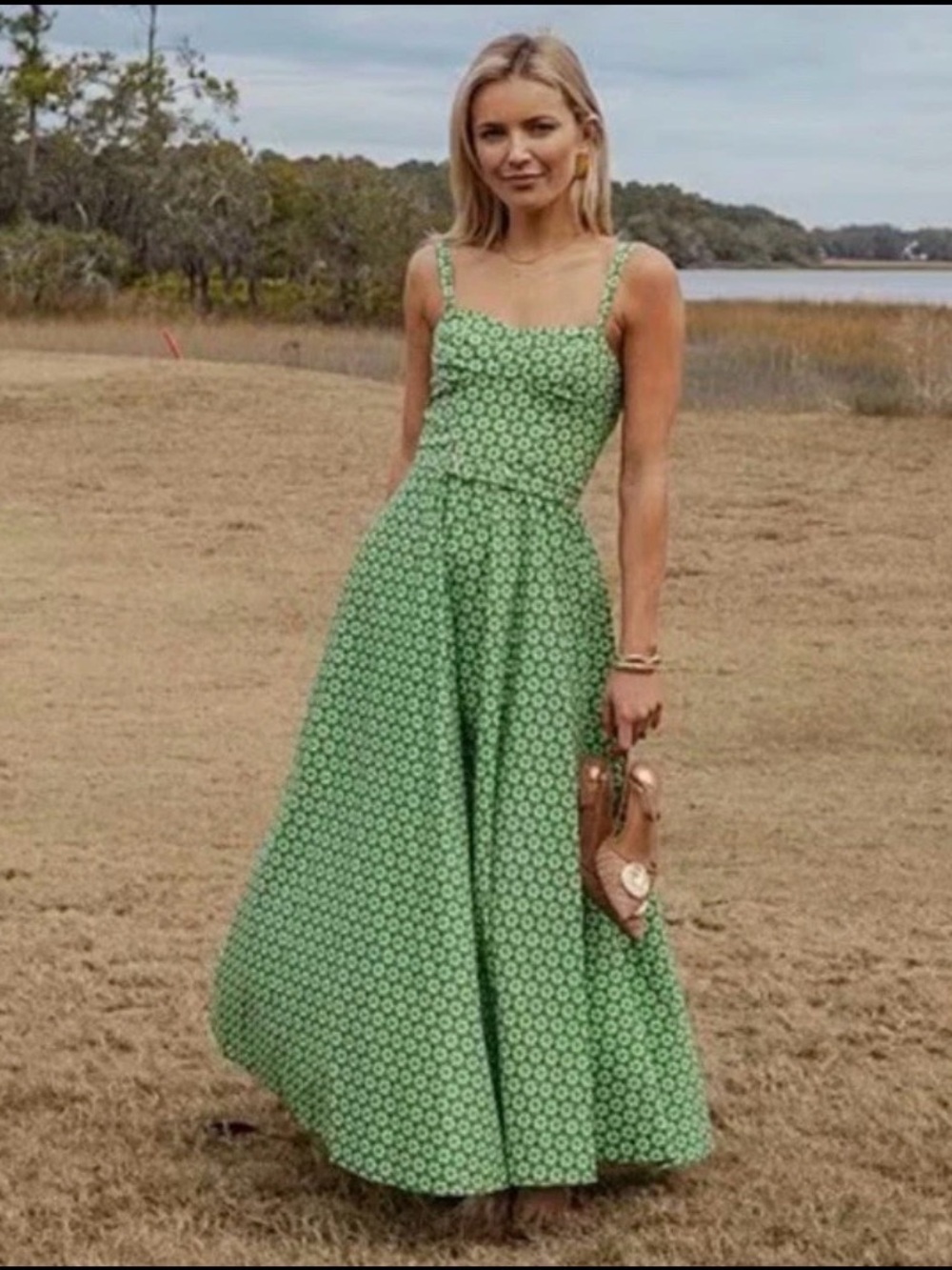 ANTONIO MELANI x Style by Simkins  Poplin Maxi Sweetheart Neckline Dress